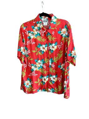 National Shirt Red Hawaiian Floral Button Front Rayon Camp Shirt Size 1X